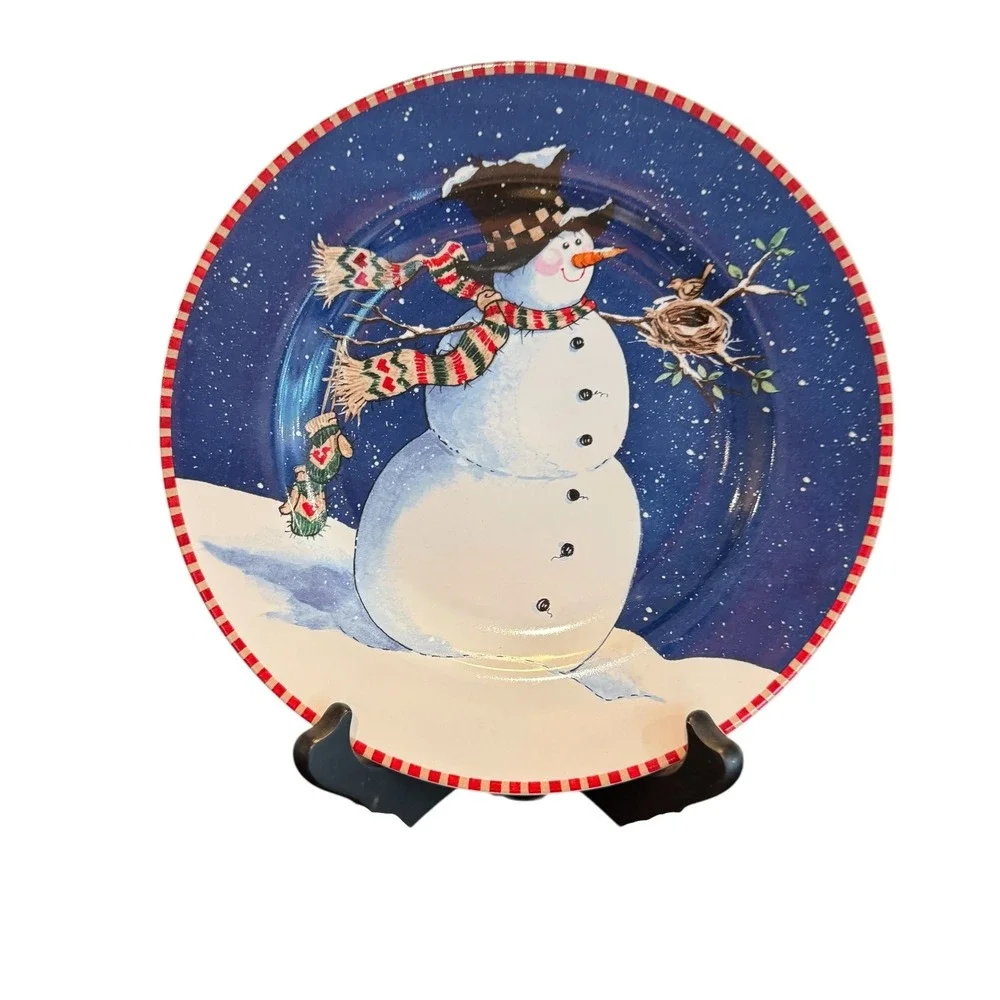 Oneida Kitchen Winter Buddies Salad Dessert Plates Set of 4 Snowman Blue